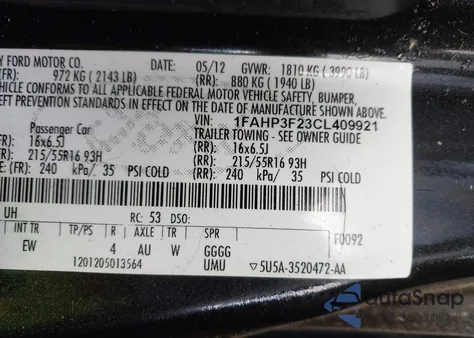 2012 Ford Focus Se from USA, damaged, VIN 1FAHP3F23CL409921